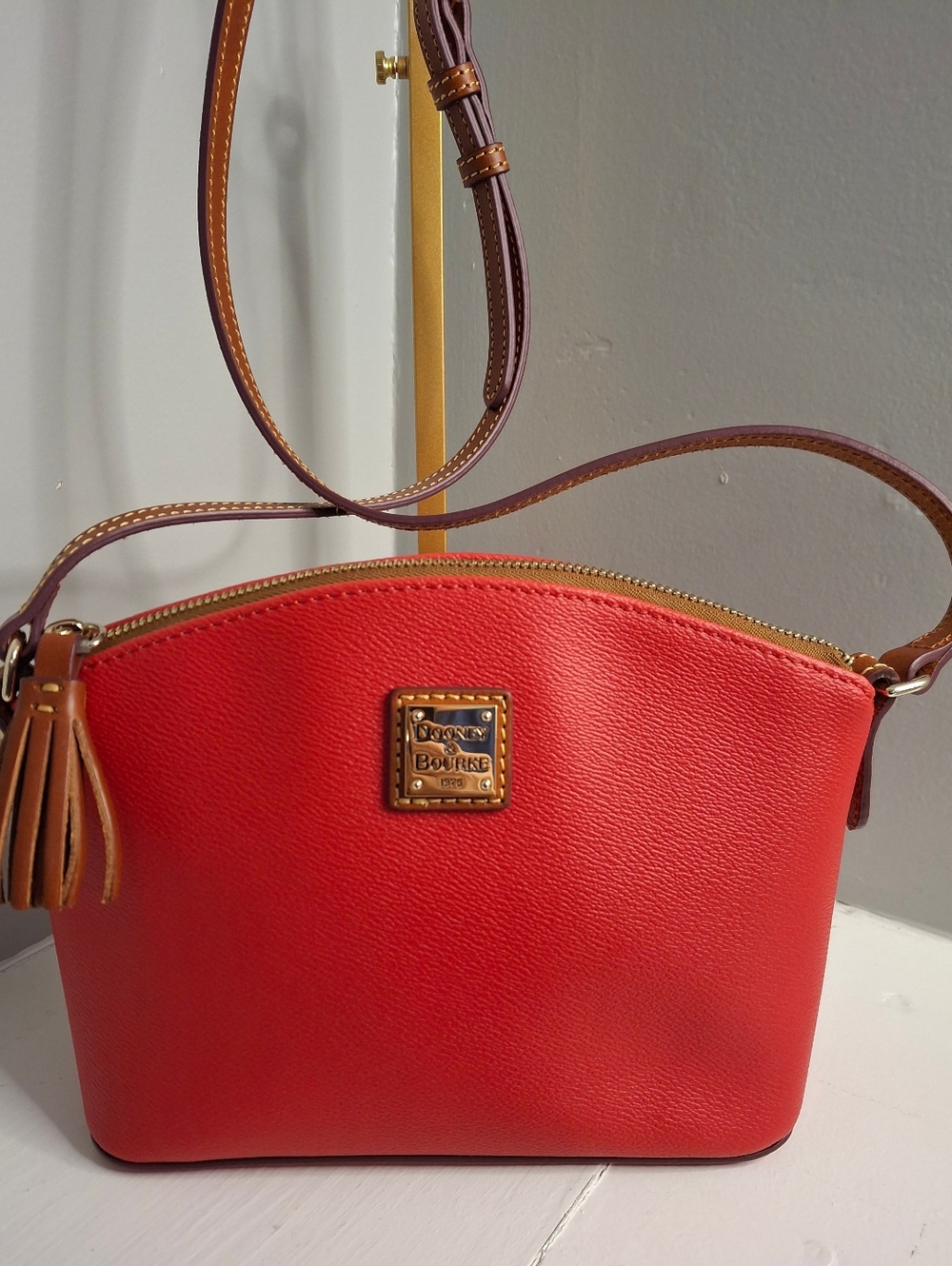 Dooney & Bourke Pebble Grain Domed Crossbody Red NWOT Tassel